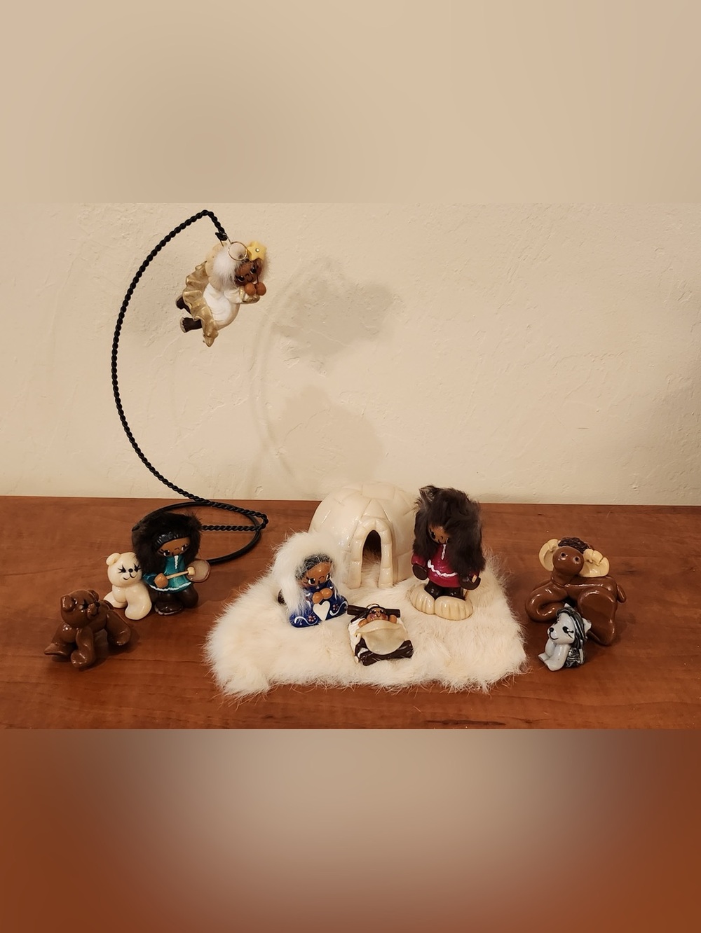 Signed Becky Martin Windsong Whimsical Arctic Nativity with Real Fur Accents